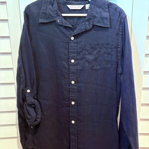 Janie and Jack size 10 Navy Line Button Roll up